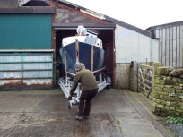Pulling the boat out of the barn - Colin and Malcolm were helping from the stern!