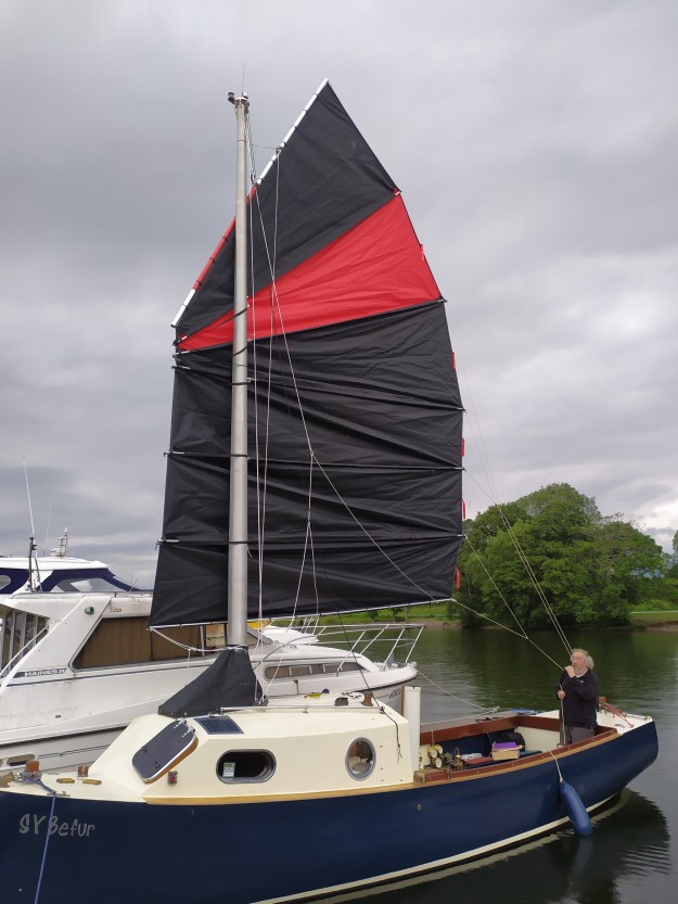 SY Befur moored under sail